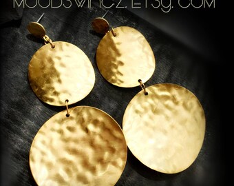 Midnight Starlight ~ Celestial jewelry ~ gold brass statement circle earrings minimalist 2 full moons two moons