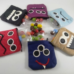 Set di 15 per Halloween con mostro, sacchetti di caramelle riutilizzabili, festa a tema mostri, sacchetti di tessuto riciclato, portamonete