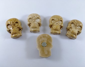 Lot of 5 shape aged skull magnet, fridge magnet also for magnetic memo board, gothic décor for housewarming gift, spooky creepy death head