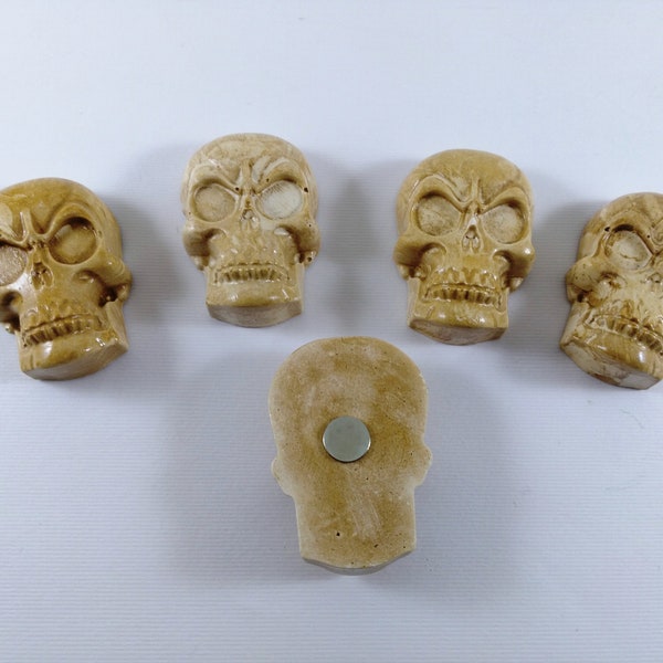 Lot of 5 shape aged skull magnet, fridge magnet also for magnetic memo board, gothic décor for housewarming gift, spooky creepy death head