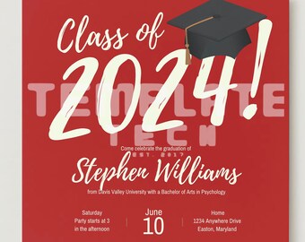 2024 rode en beige typografische uitnodiging voor afstudeerfeest