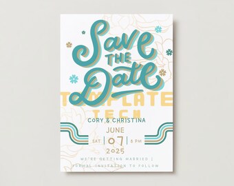 Retro jaren '70 Bewaar de datum bruiloft uitnodiging