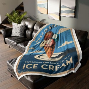 Vintage Best In State Ice Cream Poster Soft Polyester Blanket