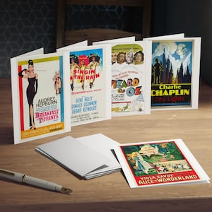 Tarjetas de felicitación inspiradas en películas vintage, diseños de películas clásicas, perfectas para cumpleaños, coleccionables, notas de agradecimiento y regalos únicos.