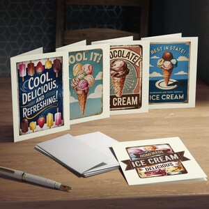 Biglietti d'auguri vintage a tema gelato (confezione da 5) - Design deliziosi e rinfrescanti per compleanni, feste estive e amanti del gelato