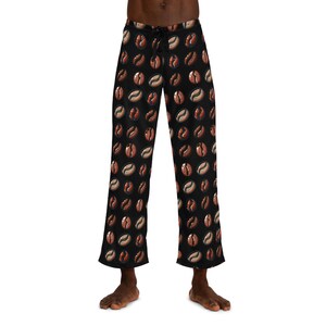 Herrpyjamasbyxor i kaffebönsmönster: Mjuka loungekläder i polyester
