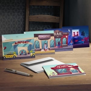 Tarjetas de felicitación multidiseño (paquete de 5), ideal para cafeterías, aeropuertos, boutiques, bares y autocines. Ideal para cumpleaños, fiestas y celebraciones.