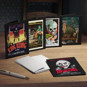 Cartões comemorativos vintage com tema de terror/filmes clássicos (pacote com 5, vários designs), coleção de cinema, cartões-presente exclusivos para amantes de cinema e estudantes