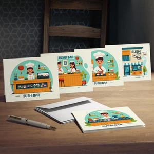 Biglietti d'auguri per sushi bar (confezione da 5) - Perfetti per compleanni, amanti del sushi, feste gastronomiche, biglietti d'invito, biglietti di ringraziamento