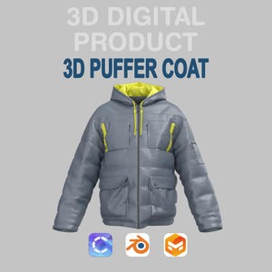 Chaqueta acolchada 3D – Chaqueta de invierno personalizable CLO3D Blender / OBJ FBX ZPRJ Modelo de moda digital para maquetas y renders Maqueta de chaqueta 3D
