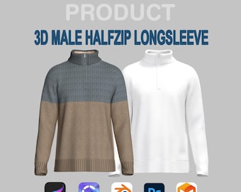 Mockup 3D di maglia a maniche lunghe per Procreate / Clo3D Blender Garment / Modello di abbigliamento