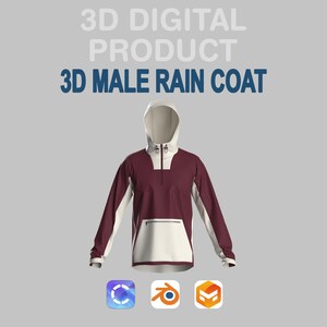 Chubasquero 3D para hombre – Modelo digital de ropa exterior CLO3D y Blender / OBJ FBX ZPRJ, maqueta de diseño de moda personalizable 3D