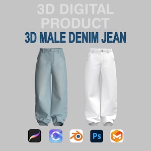 Mockup 3D-denimjeans voor Procreate | Clo3D-blenderkledingstuk | Kledingmodel