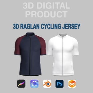 Maillot de ciclismo raglán 3D: ropa deportiva digital personalizable para CLO3D, Blender y Procreate / OBJ FBX ZPRJ + Animación + Renders - Maqueta 3D