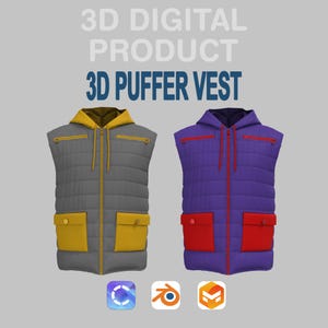 Chaleco acolchado 3D: modelo digital personalizable para Clo3D, Blender y Marvelous Designer
