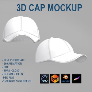 3D Cap Mockup for Procreate & blender  Clo3D– Customizable Cap Mock-Up - CLO3D - Digital - Digital Garment-3D Cap -3D Hat-Marvelous Designer