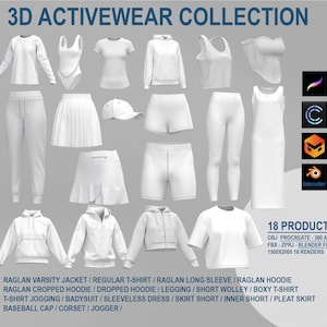 3D Activewear Collection – 18 Customizable Models for CLO3D, Procreate & Blender | OBJ FBX ZPRJ + Animation + Renders