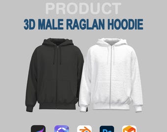 Mockup 3D di felpa raglan per Procreate / Clo3D Blender Garment / Modello di abbigliamento