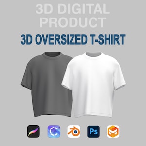 3D Male Oversized T-Shirt – Customizable Digital Top for CLO3D, Blender & Procreate | OBJ FBX ZPRJ + Animation + 33 Renders - 3D Tshirt