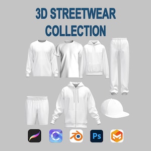 3D Streetwear Collection 7 Customizable Digital Fashion Pack Clo3d, Procreate, Blender