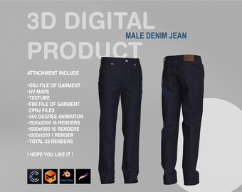 3D Denim Jeans Model: Procreate, CLO3D, Marvelous Designer (Digital Download)