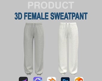 3D Female Sweatpant – Customizable Digital Pants for CLO3D, Blender & Procreate | OBJ FBX ZPRJ + Animation + Renders- 3D Sweatpant Mockup