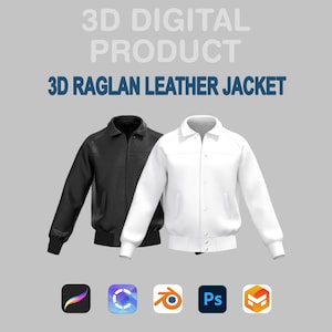 3D Raglan Leather Jacket – Procreate & CLO3D Customizable Digital Fashion Model for Blender and More | OBJ FBX ZPRJ Renders 3D Jacket Mockup