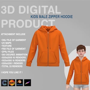 3D Kids Hoodie Digital Garment: OBJ, FBX, ZPRJ Files