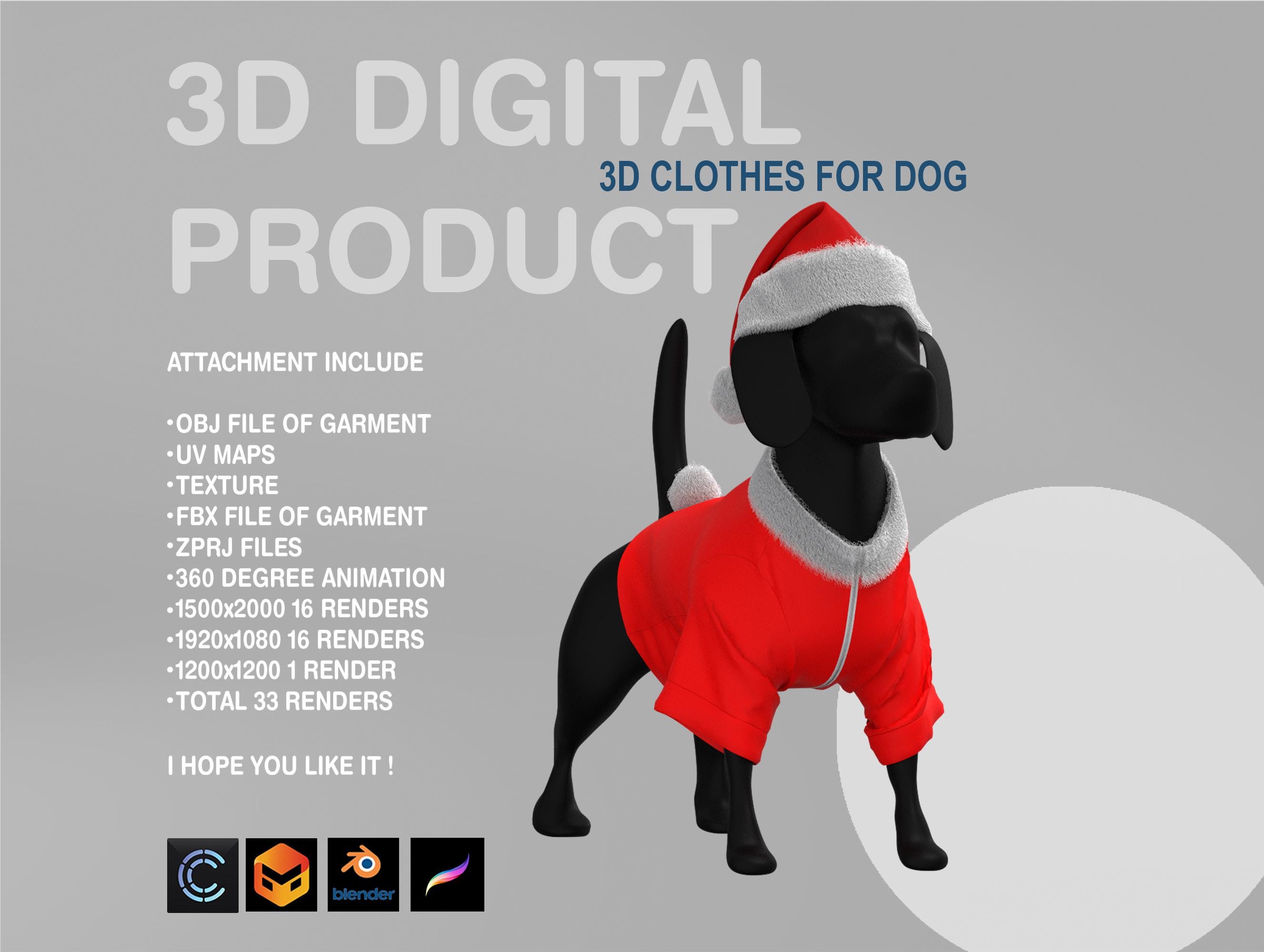 3D Christmas Dog Clothes: Digital Garment Files (OBJ, FBX, ZPRJ)