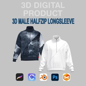 3D Half-Zip Longsleeve  Mockup for Procreate | Clo3D Blender Garment | Clothing Model