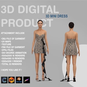 3D Mini Dress: Digital Garment Files (OBJ, FBX, ZPRJ)