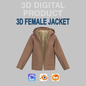 Chaqueta 3D para mujer: modelo digital personalizable CLO3D para Blender/OBJ, renders FBX ZPRJ, maqueta de traje 3D, maqueta de chaqueta 3D