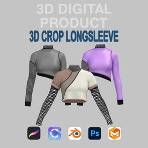 3D Crop Longsleeve | iPad Friendly Digital Clothing | Clo3D, Blender & Procreate File