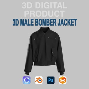 3D男性用ボンバージャケット – Clo3D & Procreateでカスタマイズ可能なBlender用デジタルファッションモデル