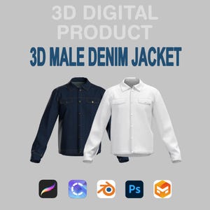 Chaqueta vaquera 3D para hombre: modelo digital personalizable en CLO3D y Procreate para Blender. Maqueta de chaqueta 3D y maqueta de abrigo 3D.