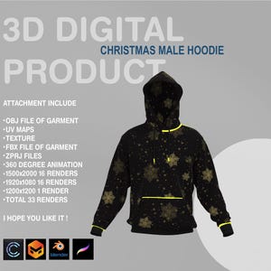 3D Christmas Hoodie Model: Digital Garment Files (Obj, Fbx, Zprj)