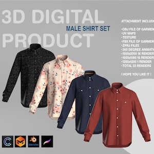 3D Male Shirt Set: Digital Garment Files (OBJ, FBX, ZPRJ)
