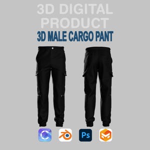 3D Male Cargo Pants – CLO3D & Procreate Customizable Digital Fashion Model for Blender | 3D Pant Mockup - 3D Digital Garment