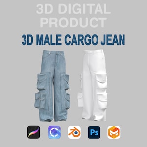 3D Male Cargo Jean – Customizable Digital Pants for CLO3D, Procreate & Blender