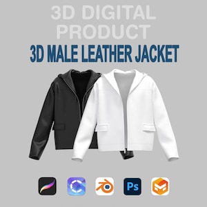 Chaqueta de cuero 3D para hombre: modelo digital personalizable para Procreate y CLO3D para Blender/OBJ, renders FBX ZPRJ, maqueta de chaqueta 3D