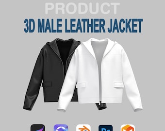 3D Male Leather Jacket – Procreate & CLO3D Customizable Digital Fashion Model for Blender | OBJ FBX ZPRJ Renders 3D Jacket Mockup