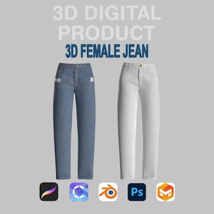 3D-jeans | iPad-vriendelijk digitaal denim | Clo3D-, Blender- en Procreate-bestand