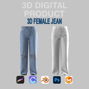 3D-jeansmockup voor Procreate | 3D-kledingmodel Clo3D-blender