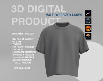 3D TSHIRT - Digital - Procreate .obj -  Marvelous Designer - Oversized - CLO3D - CLO - T-Shirt - 3D Digital Garment - Fbx - Zprj