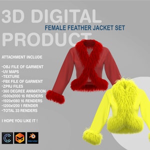 3D Feather Jacket: Digital Garment (Obj, Fbx, Zprj)