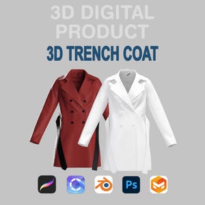 3D Trench Coat – Procreate & CLO3D Customizable Digital Fashion Model for Blender and More | OBJ FBX ZPRJ Renders 3D Coat Mockup