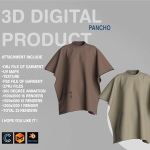 3D Digital Pancho Garment: OBJ, FBX, Zprj Files (Digital Download)
