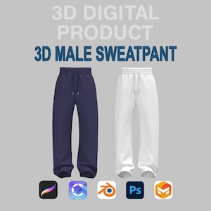 3D-joggingbroek heren – Procreate & Clo3D aanpasbaar digitaal broekmodel | Blender Obj FBX ZPRJ PSD Fashion Mockup Broek Mockup