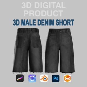 Kort 3D-denimmodel voor Procreate | Clo3D-blenderkledingstuk | Kledingmodel