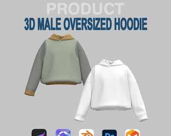 Mockup 3D di felpa oversize / File di moda digitale per Procreate, Clo3D e Blender